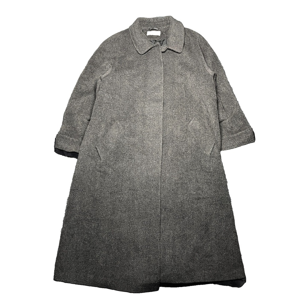 VTG Albert Nipon Coat Women's 14 Gray Slovakia Wool Herringbone Tweed Trench
